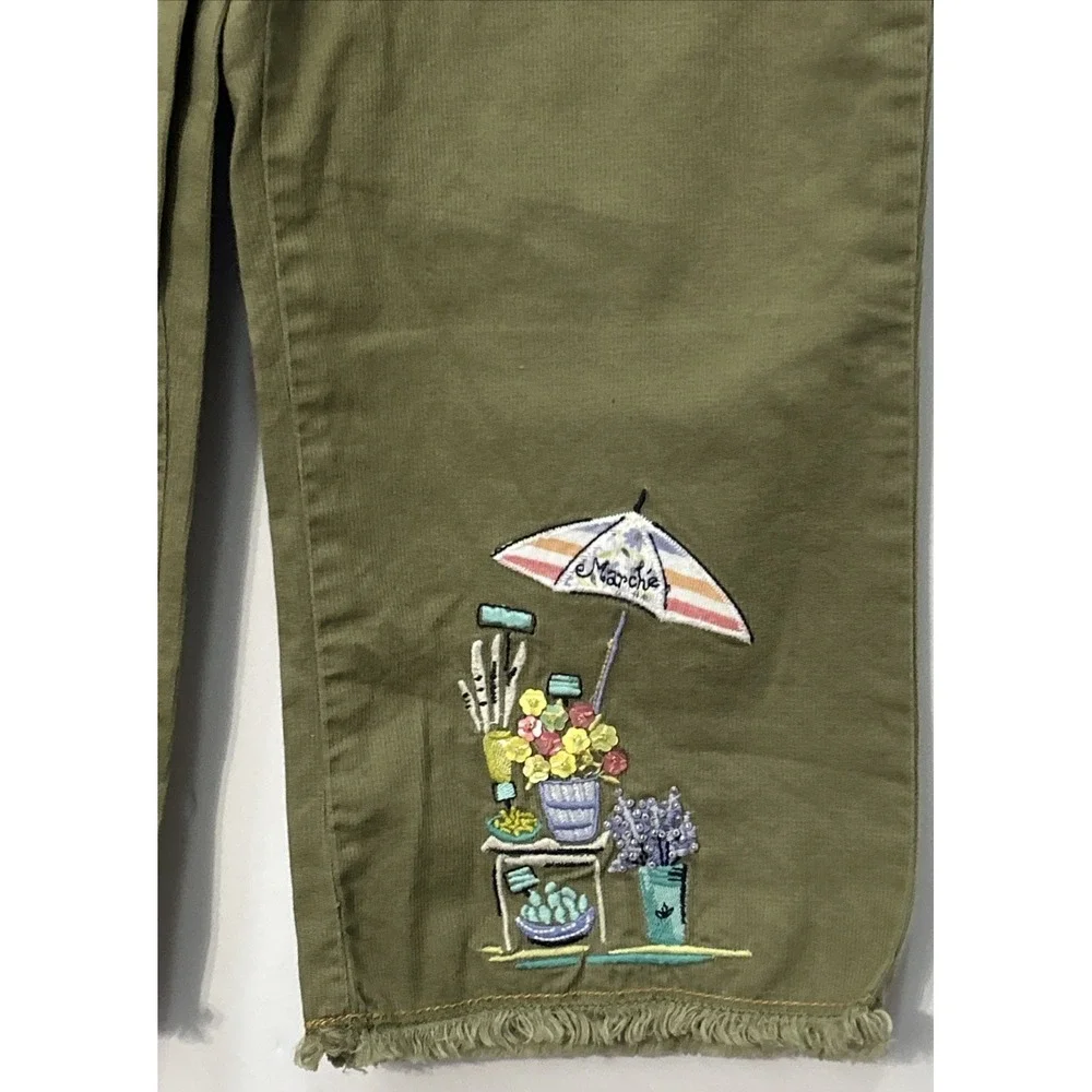 Gymboree Bonjour Provence Cropped Pants Olive Green Sequins‎ & Embroidered Sz 8